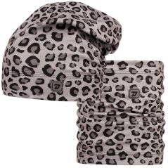 Set fleecové čepice a nákrčníku Yetti - vzor 55 - šedá- leopard