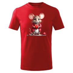 Dětské bavlněné tričko s potiskem - vzor 084 - červená / Myš